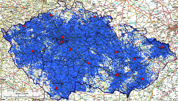 Mapa pokrytí - Regionální síť 7